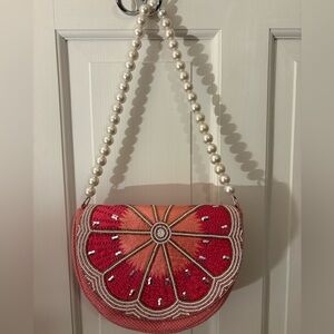 Beaded Citrus Purse with Pearl Strap